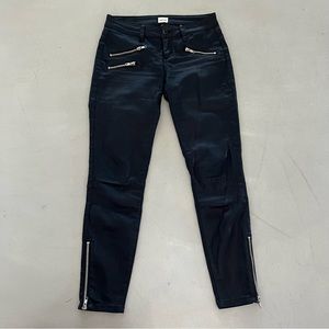 Sneak Peek Black Low Rise Metallic Wax Jeans Pants Silver Zippers
